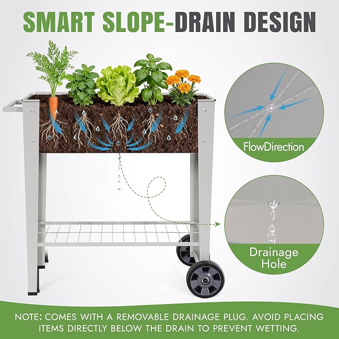 INNO STAGE 31.5" Tall Raised Garden Bed with Legs & Wheels- Elevated Planter Box with Shelf, Anti-Rust Metal Galvanized Steel Garden Bed for Herb, Vegetable, Gradening, Patio, Balcony, Backyard