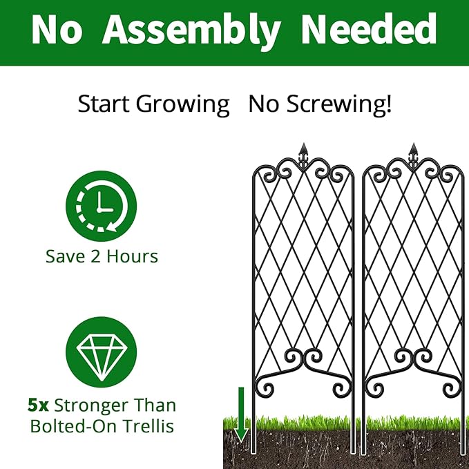 AMAGABELI GARDEN & HOME 2 Pack 60" x 18" Garden Trellis for Climbing Plants Outdoor Metal Rustproof Roses Trellis Potted Vines Vegetables Flowers Wire Lattices for Ivy Cucumbers Clematis Black