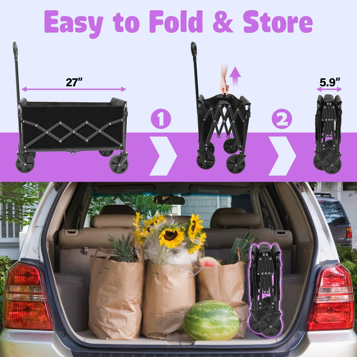 Wagon Cart Foldable (Light Black-360lbs)