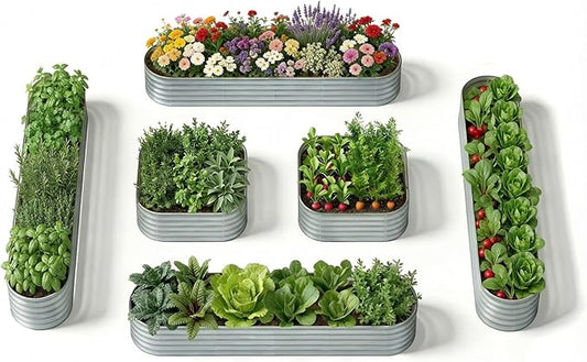 6-Pack 18” Tall Galvanized Raised Garden Beds – New Home Garden Layout, Fits 300 Sq Ft Backyard, 10x2x1.5 & 4x4x1.5 ft Metal Planter Raised Beds Set for Vegetable, Herb & Flower-Brooklyn Grey