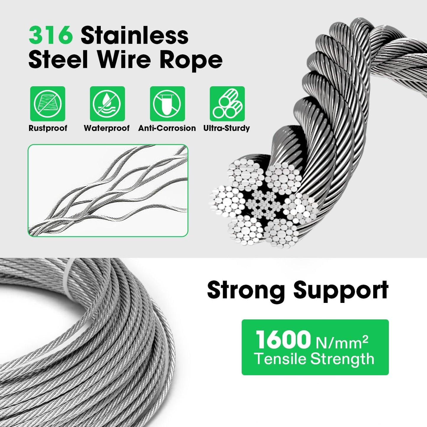 VIVOSUN Wire Trellis Kit with 20 Adjustable Set Holders and 98.4ft Wire Rope, 316 Stainless Steel Espalier Cable Trellis Kit with Adjustable Spacing for Climbing Plants, Vines and Green Wall