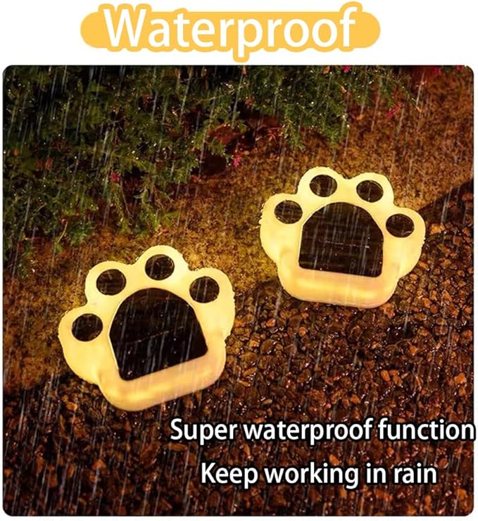 4 Pack Cute Solar Paw Print Light, Waterproof Outdoor Gardent Lights, Led Animal Yard Lights for Garden, Patio, Flowerbed, Lawn Decor(Warm Yellow)