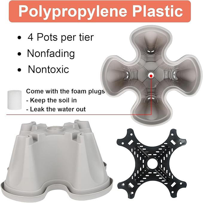 GameXcel Vertical Planter Tower- 5 Tier Stackable Garden Planter with Wheels and Tool Set – Grow Strawberries Herbs Flowers and Vegetables - Indoor Outdoor Use Gray