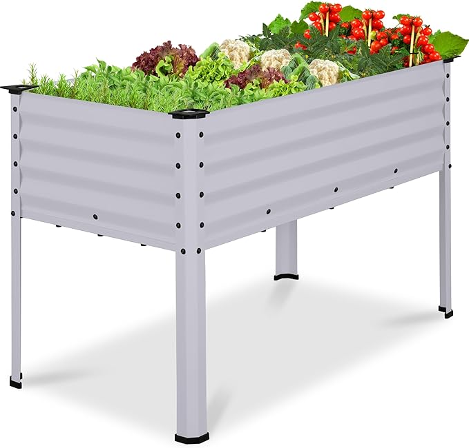 Best Choice Products 48x24x30in Galvanized Raised Garden Bed, Metal Elevated Planter Box, Vegetable Garden for Backyard, Patio, Balcony - Moonlight Gray