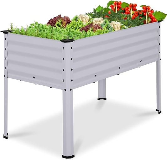 Best Choice Products 48x24x30in Galvanized Raised Garden Bed, Metal Elevated Planter Box, Vegetable Garden for Backyard, Patio, Balcony - Moonlight Gray