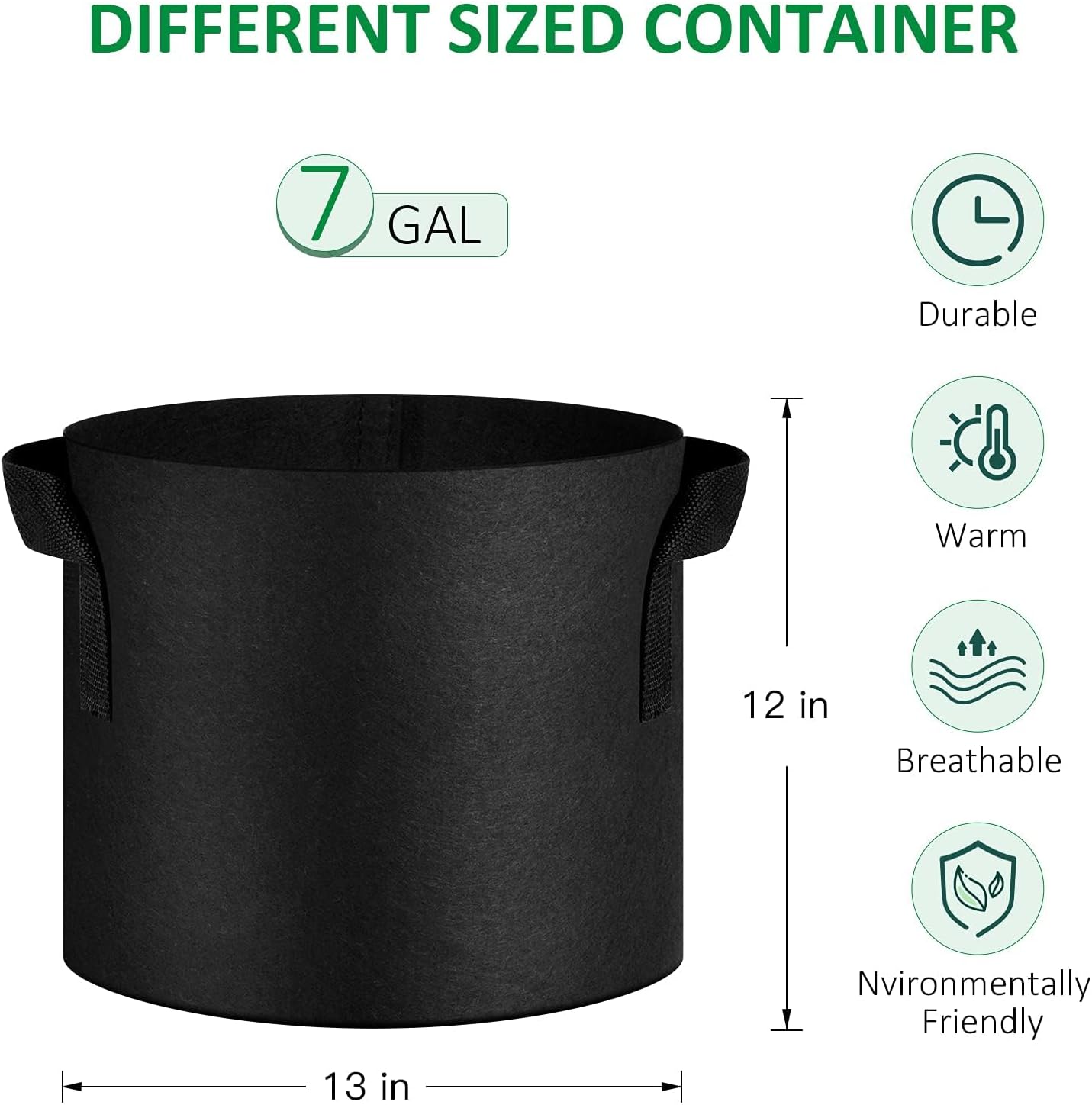 24-Pack 7 Gallon Thickened Non-Woven Grow Bags, Aeration Fabric Pots with Handles