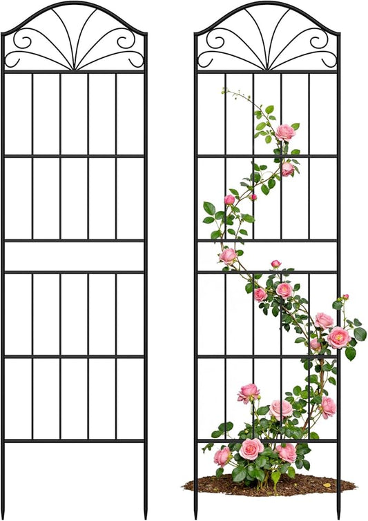 Metal Trellis for Climbing Plants Outdoor, 70 * 19.7 Inch Tall Garden Trellis with Black Rustproof Coating, Decorative Rose Trellis for Climbing Roses, Vines, and Flowers, 2 Pack