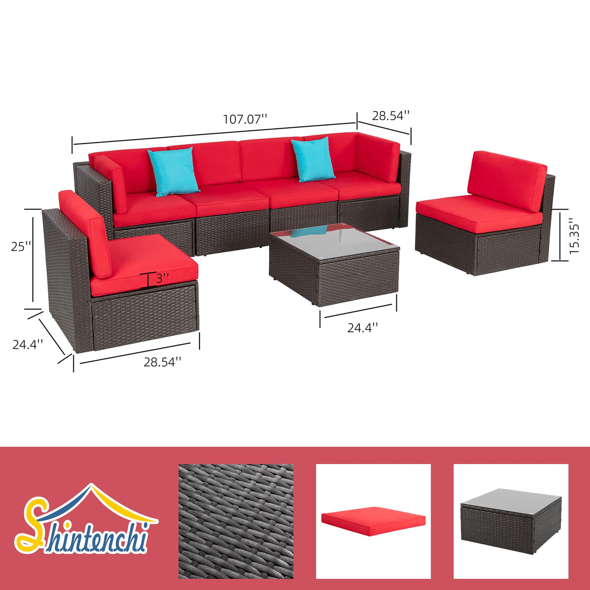 7 Pieces Patio Furniture Sets Outdoor All (Red / 7 pcs)