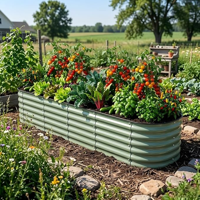 Modular Raised Garden Bed Kit 8×2×1.5FT, Magnesium-Aluminum-Zinc Steel, Rust-Proof & Tool-Free Assembly for Vegetables Herbs Flowers, Patio Backyard Urban Gardening(Light Green)