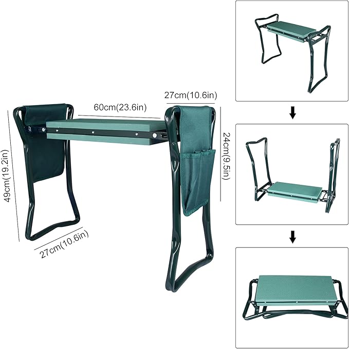 Garden Kneeler and Seat Bench Foldable Stools with 2 Tool Pouches Garden Bench Outdoor Portable Kneeler for Gardening 330 lb Large Loading Capacity (B) (A1)