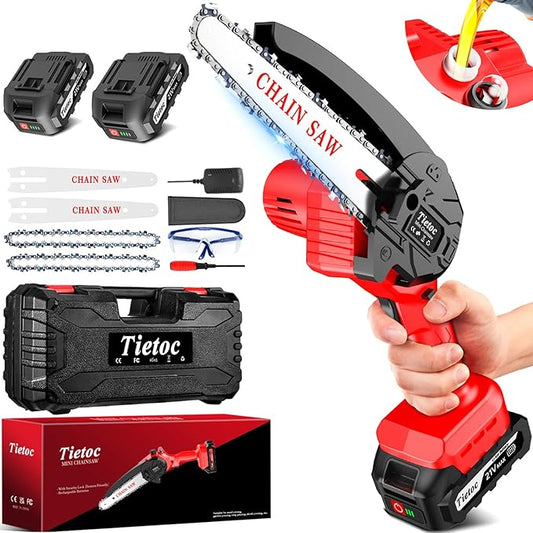 Tietoc Mini Chainsaw 6-Inch with 2 Batteries, Electric Saw, Stocking Stuffers Christmas Birthday Gifts Present for women mom wife Adults, Cool Gadgets 2025