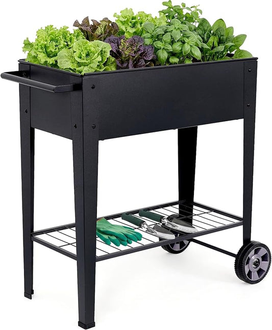INNO STAGE 31.5" Tall Raised Garden Bed with Legs & Wheels- Elevated Planter Box with Shelf, Anti-Rust Metal Galvanized Steel Garden Bed for Herb, Vegetable, Gradening, Patio, Balcony, Backyard