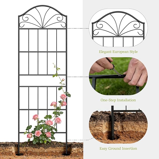 Metal Trellis for Climbing Plants Outdoor, 60 * 19.7 Inch Tall Garden Trellis with Black Rustproof Coating, Decorative Rose Trellis for Climbing Roses, Vines, and Flowers, 2 Pack