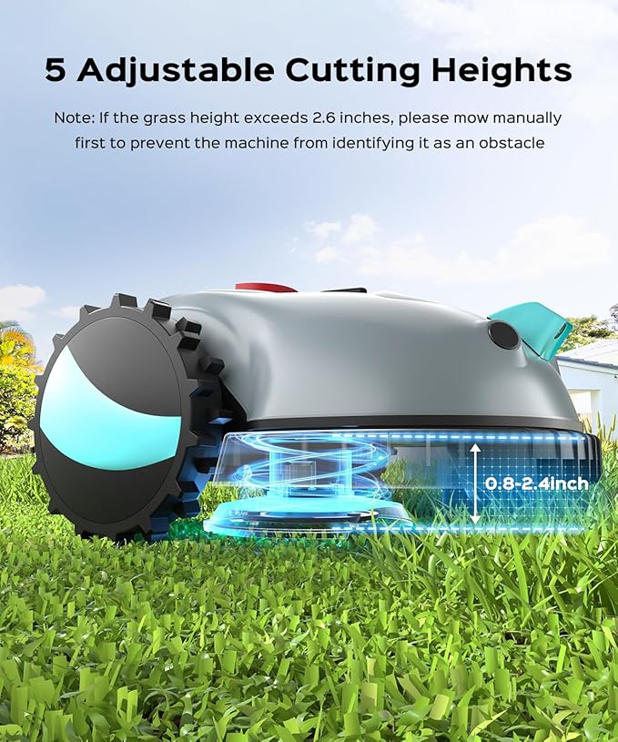 V100 Robotic Lawn Mower – Visual Navigation & Smart Obstacle Avoidance, Adjustable Cutting Height 0.8–2.4 in, Low-Noise Auto Mowing for Small Lawns up to 1,600 sq ft