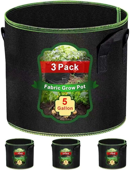 5 Gallon Grow Bags-3 Pack, Thickened Nonwoven Fabric Aeration Planter Bags with Handles, Heavy Duty Vegetable/Flower/Potato Planting Pots for Garden Outdoor