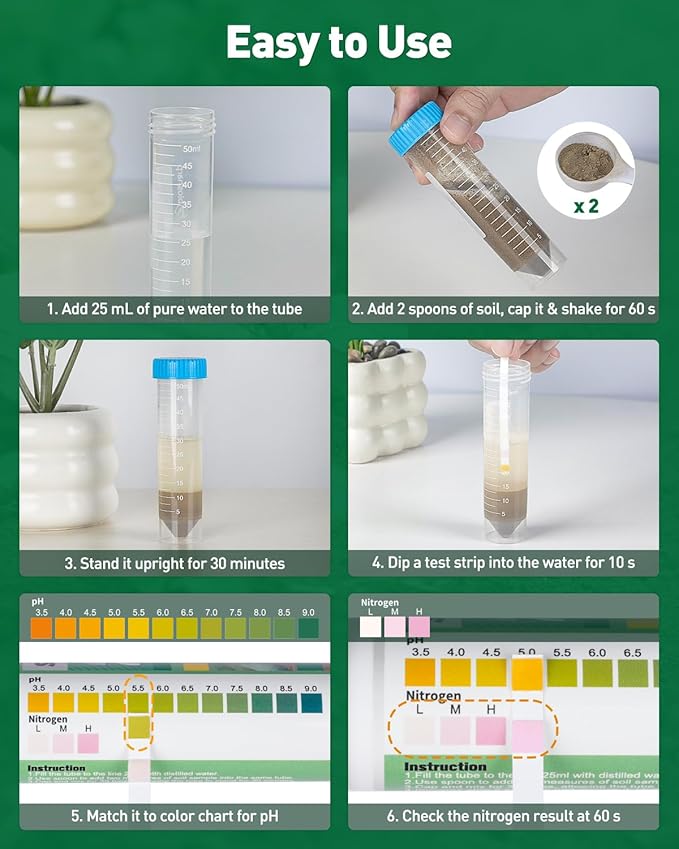 Pawfly 2 in 1 Soil Test Kit for pH & Nitrogen, 150 Strips Soil pH Test Kit, Soil pH Test Strips (3.5-9 Range), Soil Testing Kit for Lawn Garden Indoor & Outdoor Plants