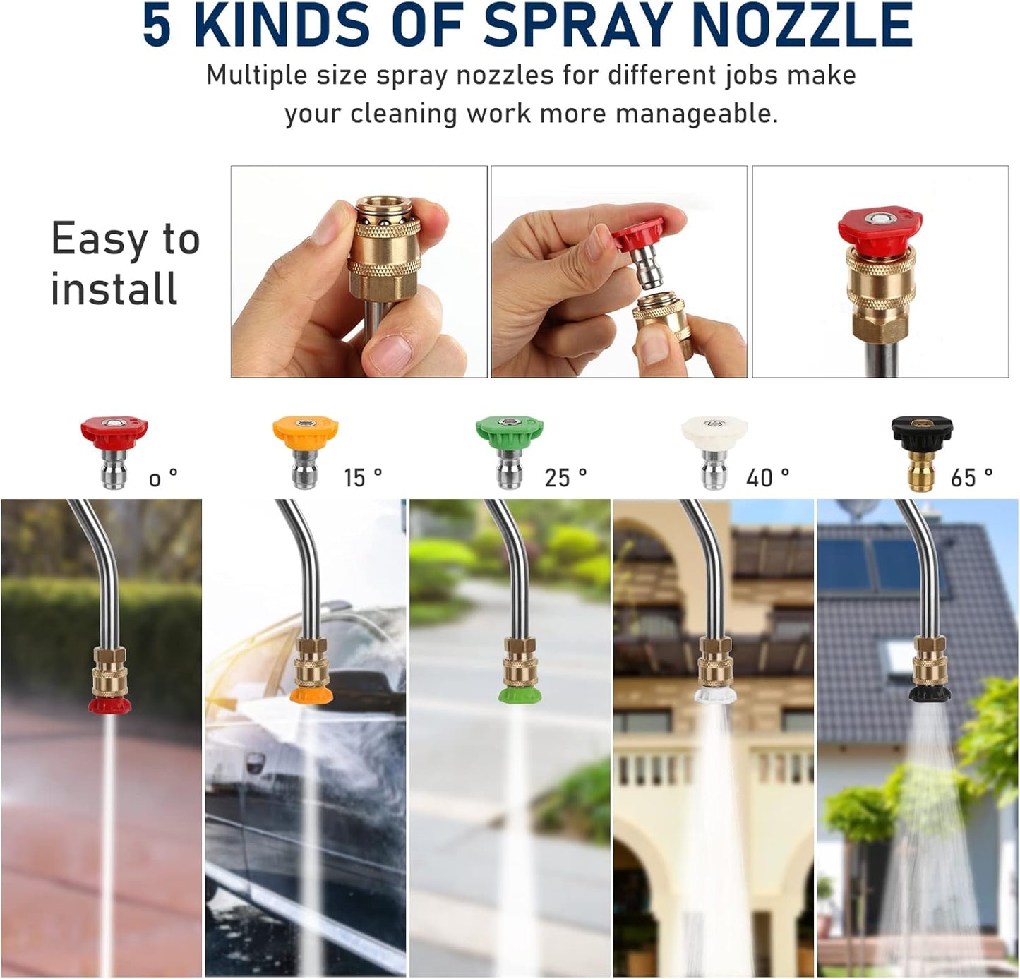 Pressure Washer Extension Wand 24 FT, Extension Pole for Pressure Washer with Gutter Extension, and 5 Spray Nozzle Tips for Roof Fence Window Washing Gutter Cleaner