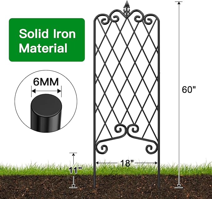 AMAGABELI GARDEN & HOME 2 Pack 60" x 18" Garden Trellis for Climbing Plants Outdoor Metal Rustproof Roses Trellis Potted Vines Vegetables Flowers Wire Lattices for Ivy Cucumbers Clematis Black