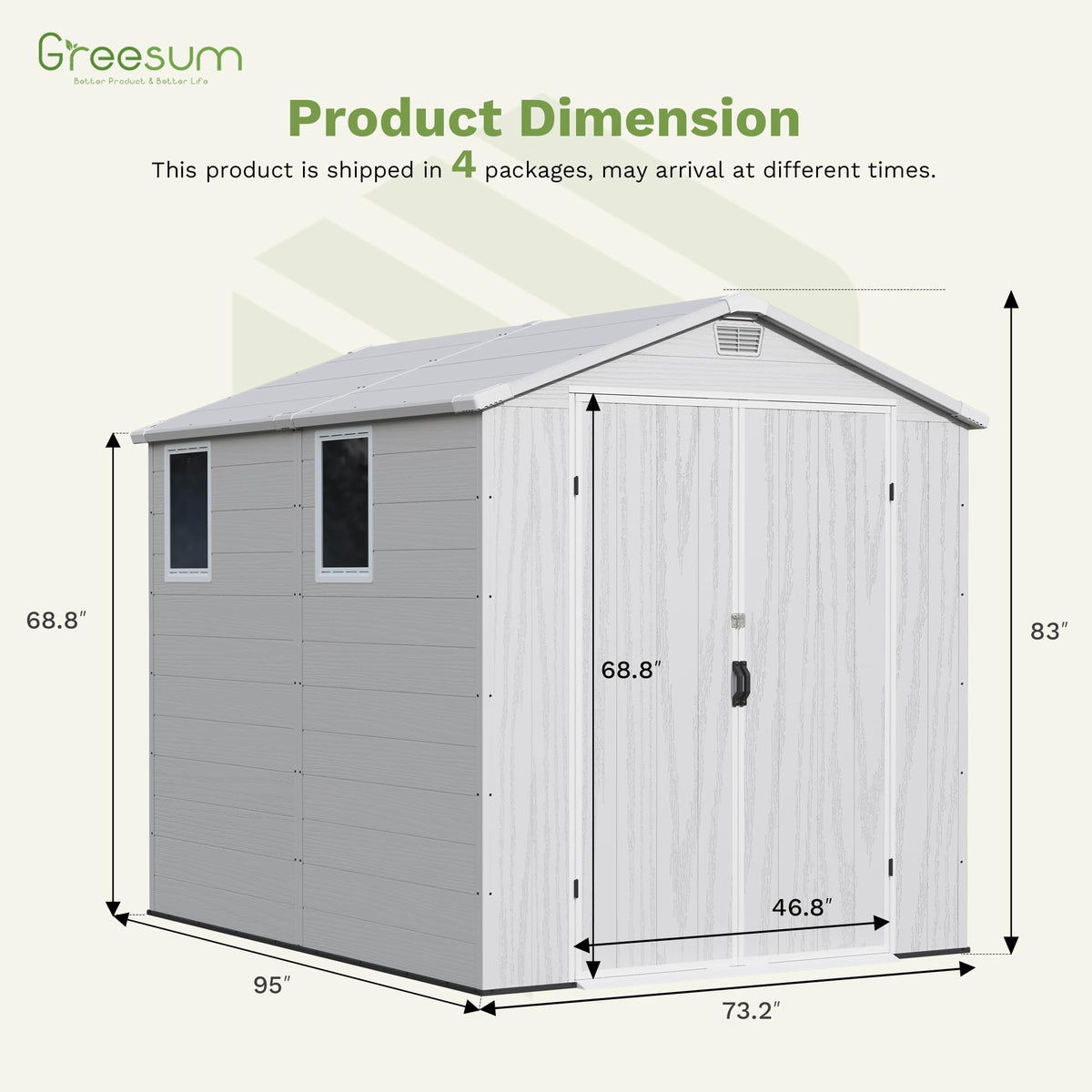 6x8FT Plastic Outdoor Storage Shed with Floor (6x8FT / Light Gray)