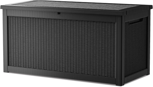 320 Gallon Deck Box, Resin Outdoor Indoor Waterproof Storage Box, Lockable Storage Box With Handle for Patio Furniture - Garden Tools - Swimming Pool Tools UV-Resistant, Black
