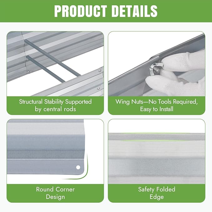 INNO STAGE Galvanized Raised Garden Bed Kits, 8x2x1ft Metal Raised Garden Beds Outdoor, Large Steel Raised Planter Bed with Gloves for Vegetables & Flowers Patio Ground Planter Box(Silver, 2PCS)