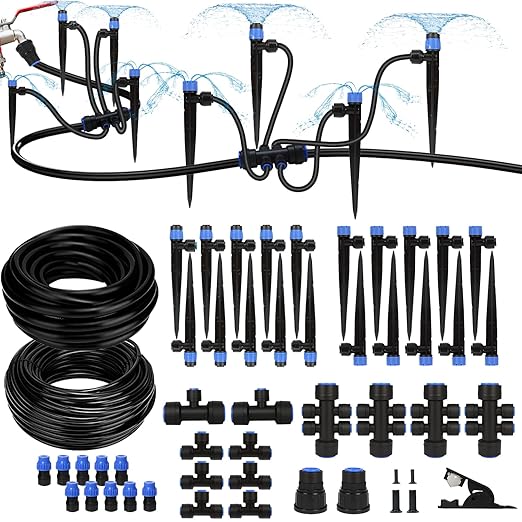Breeze Touch 230ft Quick-Connect Drip Irrigation System, Automatic Garden Watering System with 1/2" & 1/4" Fast-Lock Tubing - Adjustable Nozzles & Sprinklers for Garden,Greenhouse, Lawn,Potted Plants