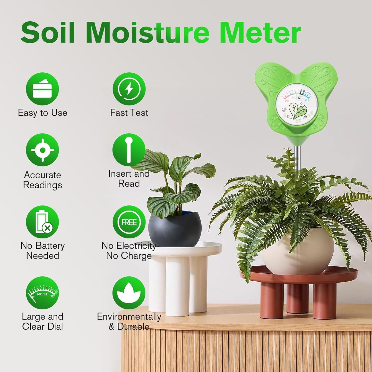 UNIWA Soil Moisture Meter, Plant Water Meter for House Plants and Indoor Potted Plants, Soil Moisture Monitor for Garden, Farm, and Lawn Plant Care, No Battery Needed- 2pack
