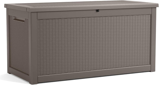 320 Gallon Lockable Resin Deck Box, Waterproof & UV-Resistant Outdoor Storage Box for Outdoor Cushion Storage, Garden Tools & Pool Accessories Storage, Gray