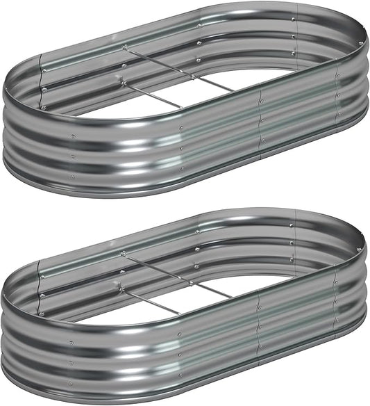6x3x1ft(2 Pack) Galvanized Oval Raised Garden Bed,Outdoor Planter Box Metal Patio Kit Planting Bed for Vegetables Flowers Herb,Silver