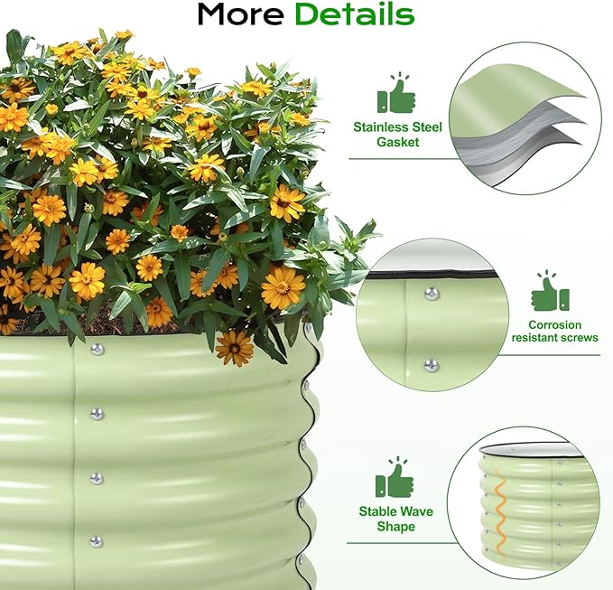 Aoodor 17" Tall 24" Metal Raised Garden Bed, Outdoor Planter Box and Raised Garden Kit for Vegetables, Flowers, and Herbs, Green