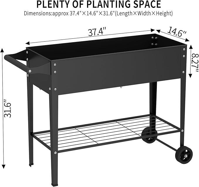 Elevate 32" Tall Raised Garden Bed with Wheel,Planter Box for Backyard,Outdoor Garden, Patio, Balcony, 400lb Capacity,Black