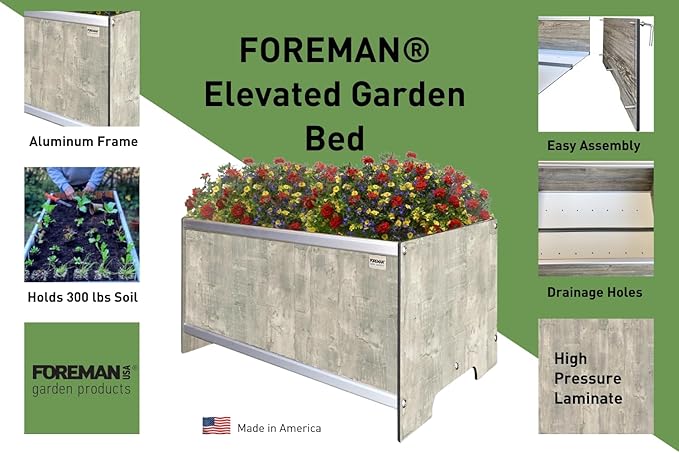 Foreman Raised Garden Bed - 36”Lx24”Wx14”H - Elevated Planter Box for Backyard Patio Balcony - Garden Box - Flower Planter - Vegetable Planter, Monte