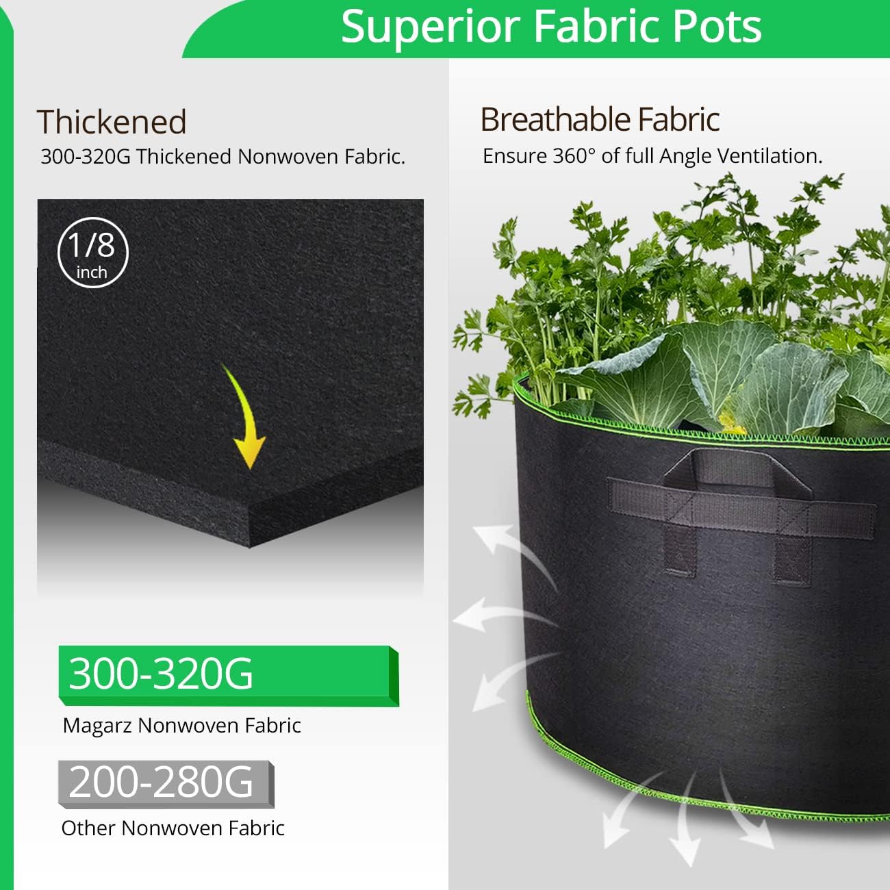 2-Pack 100 Gallon Fabric Flower Pots Garden Felt Grow Bags with Handle (Black)