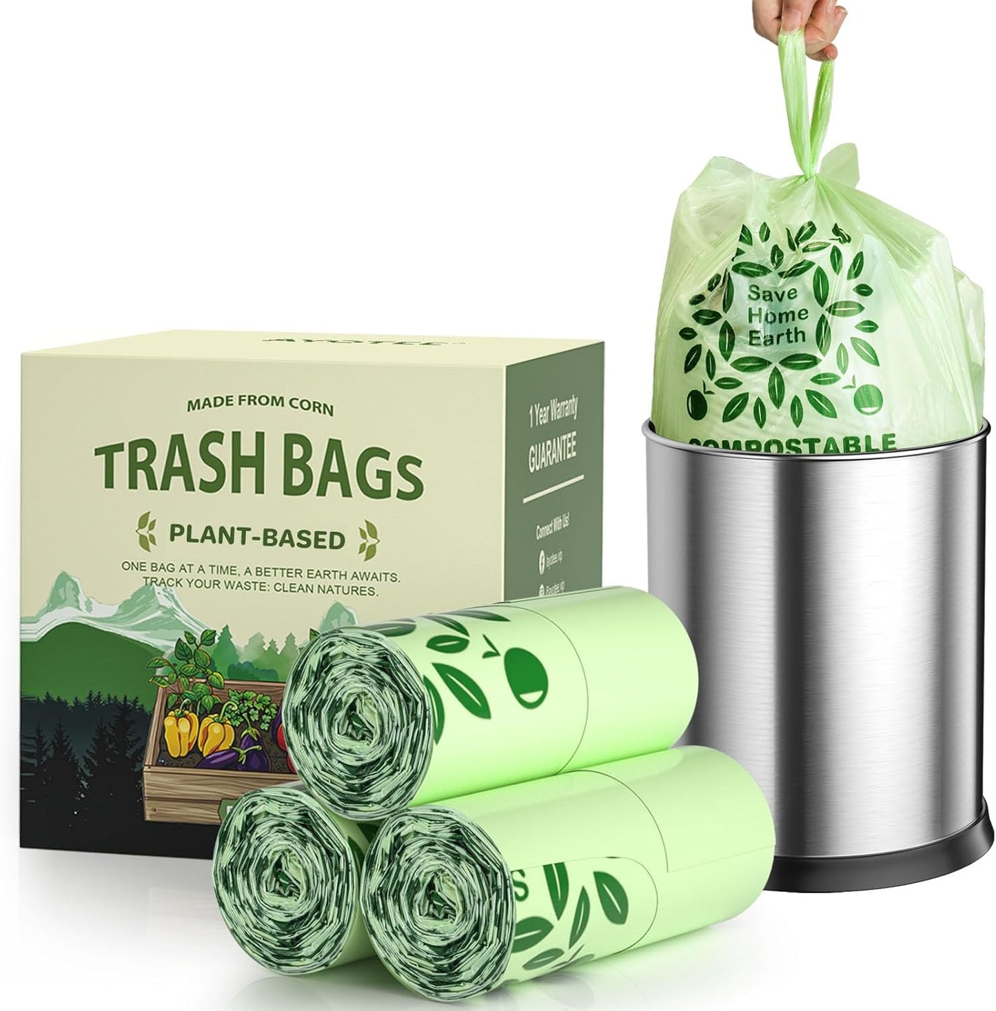 AYOTEE Compost Bags 1.6 Gallon with Handle Tie, 75 Count Compostable Trash Bags 1.6 Gallon Trash Bag, Small Biodegradable TrashBags Food Waste Liner, Small Compostable Bag for Kitchen Compost Bin