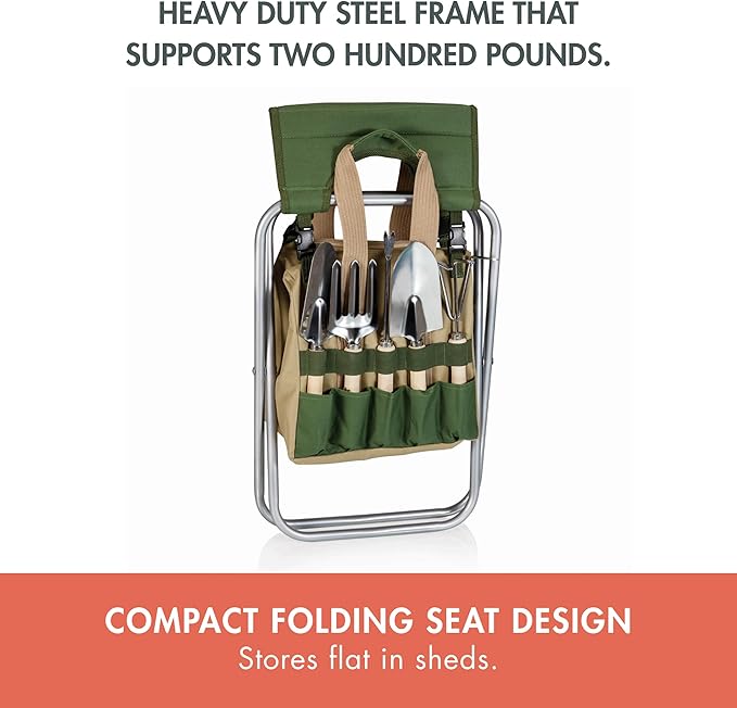 PICNIC TIME Garden Kneeler and Seat, Folding Gardening Bench, Portable Garden Stool and Kneeler with Detachable Tote Organizer for Weeding & Yard Work (Olive Green with Beige Accents)