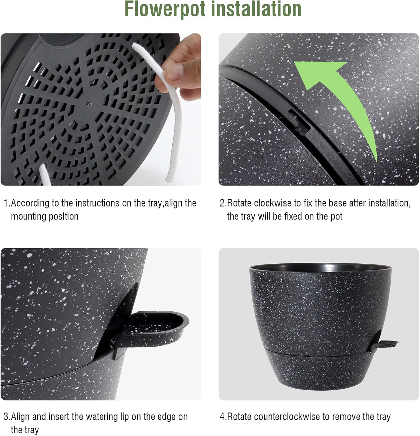 10 inch Self Watering Pots, Planter, Plant Pots with Mesh Drainage Holes for Indoor Outdoor House Plants and Garden, Pack of 2 Plastic Flower Pots with Deep Reservoir, Speckled Black