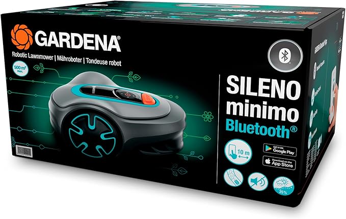 GARDENA 15202-20 SILENO Minimo - Automatic Robotic Lawn Mower, with Bluetooth app and Boundary Wire, one of The quietest in its Class, for lawns up to 5400 Sq Ft, Made in Europe, Grey