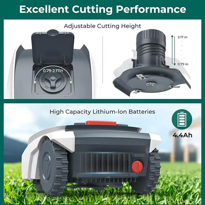 Robot Lawn Mower, Automatic Robot Mower, Self-Charging APP Connected Mowing Robot, Maximum 1500m Lawn Area