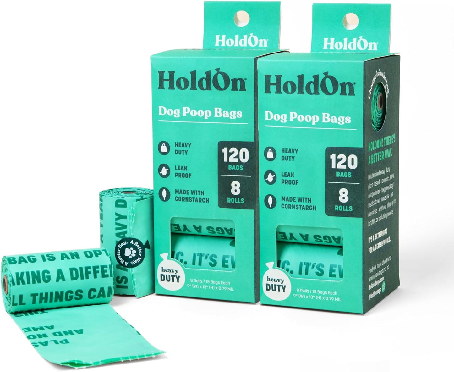 HoldOn Pet Waste Bags - Unscented Leak Proof & Tear Resistant Dog Poop Bags Extra Thick Durable (2 Pack)