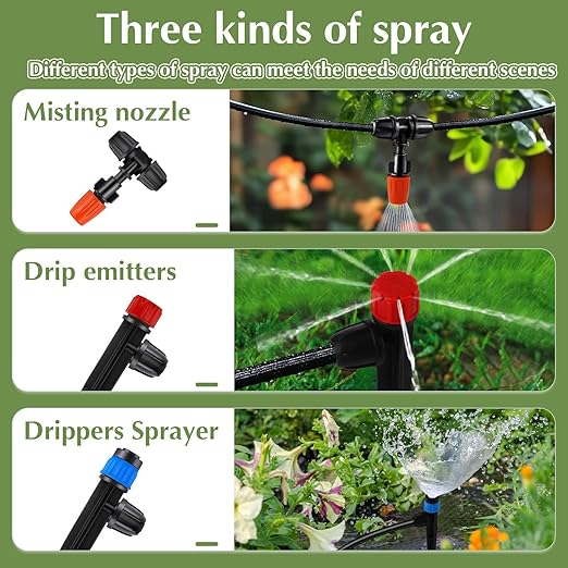 TWOWYHI 98FT 1/4 Inch 50FT 1/2 Inch Tubing Drip Irrigation System Kit Garden Irrigation Equipment Adjustable Quick Connector Watering Misting for Outdoor Yard Lawn Raised Bed Greenhouse