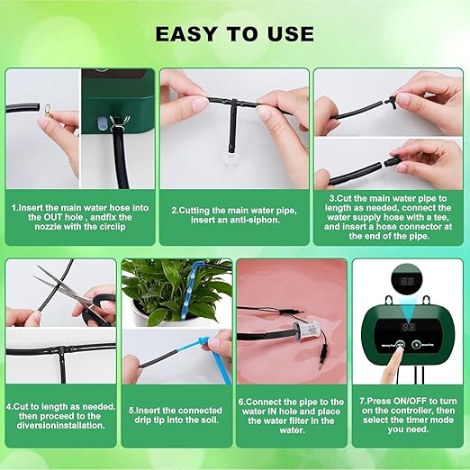 Lewisia 5W Solar Drip Irrigation System with Timer Auto Watering Kit for Garden Raised Beds Patio Lawn Greenhouse Up to 30 Plants