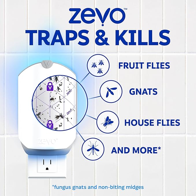 Zevo Flying Insect Trap Official Refill Cartridges - Fits Both Zevo Trap & MAX Indoor Fly Trap - Authentic Trap+Lock Technology to Catch Gnats, House & Fruit Flies (4 Official Refill Cartridges)