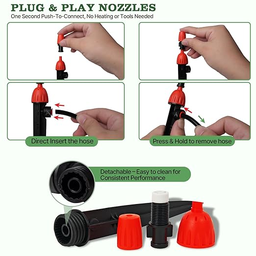 A ANLEOLIFE 82.4FT Automatic Drip Irrigation Kit with Water Timer, 8 Programs & LCD, Quick-Connect System, 1/2" Mainline + 1/4" Tubing, 360° Bendable Nozzles for Raised Beds, Garden & Greenhouse