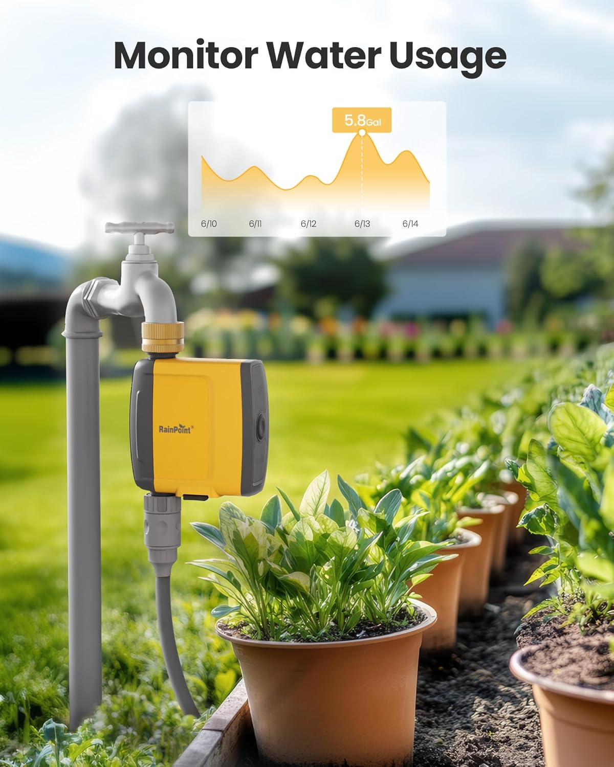 RAINPOINT WiFi Water Timer, Smart Hose Timer WiFi Irrigation Controller, Wireless Watering System Valve, APP & Voice Control, Weather-Based Automatic Rain Delay, Brass Inlet