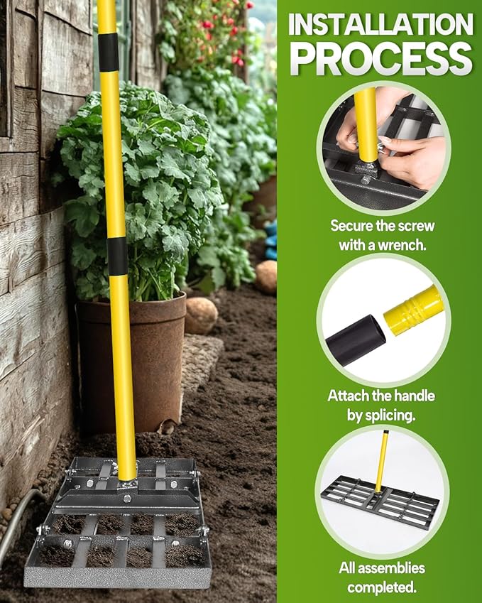 Joyhalo Lawn Leveling Rake, 48 Inch Yard Lawn Leveling for Soil with 78" Adjustable Steel Handle, Heavy Duty Effort Saving Landscape Lawn Leveler for Yard Garden Golf Course Soil Sand Dirt Grass