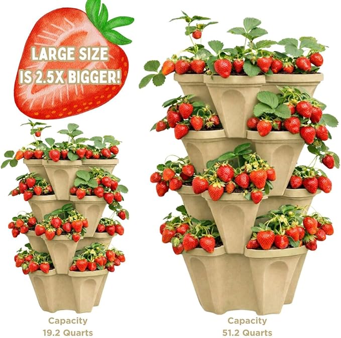 Vertical Garden Planter 4 Tier Stackable System 16 Plants, Space Saving Herb, Strawberry & Food Crop Planter with Center Support Hole for Indoor Outdoor Gardening (4, Desert Sand, Large)