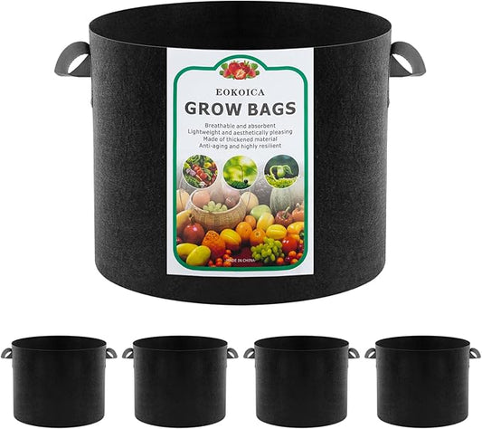 5-Pack 10 Gallon Grow Bags, Thickened Aeration Fabric Pots with Handles, Heavy Duty Plant Bags for Vegetables, Tomatoes, Potatoes, Fruits & Flowers, Reusable Garden Pots for Plants