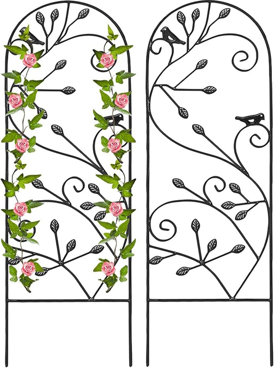AMAGABELI GARDEN & HOME 2 Pack Garden Trellis for Climbing Plants 47" x 16" Black Iron Potted Support Vines Metal Wire Plant Trellis for Climbing Vegetables Flower Patio Roses Cucumbers Supports