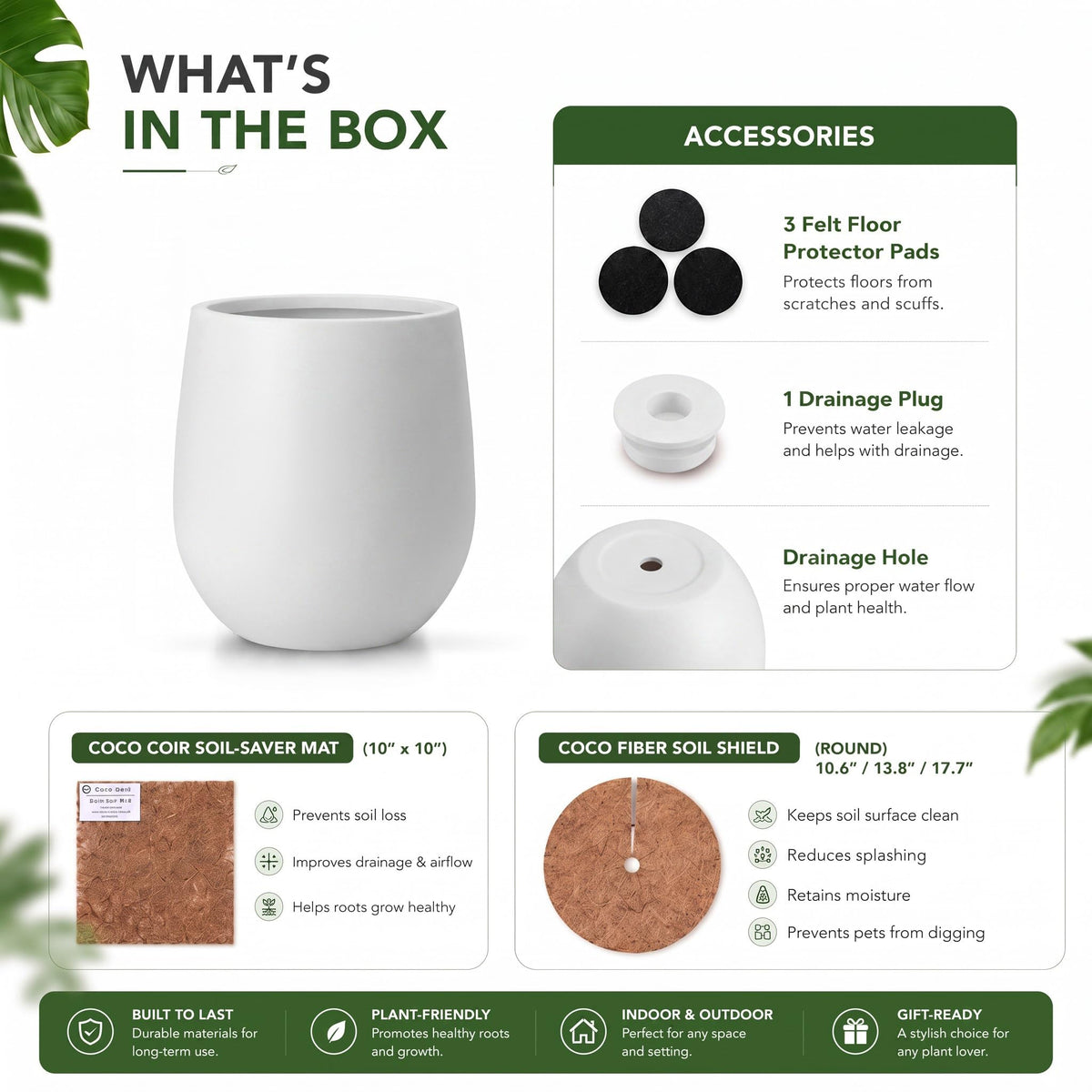 Premium Mt Wilson Tall Tapered Fiberstone Planter for Indoor Outdoor Use