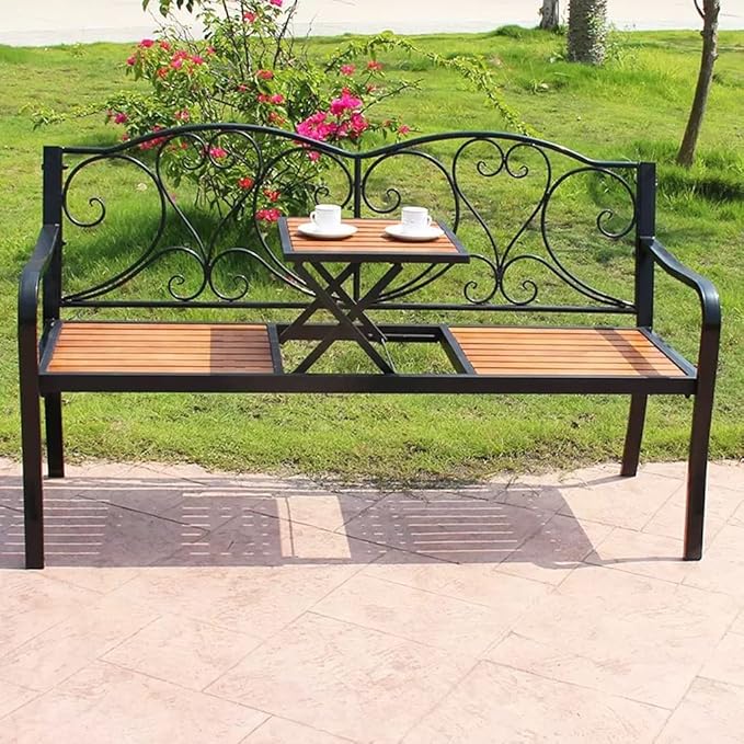 Benches Garden Nordic Courtyard Balcony Leisure Bench Iron Plastic Wood Bench Double Small Tea Table Sofa Chair Outdoor Garden Park Chair Park Benches for Outside